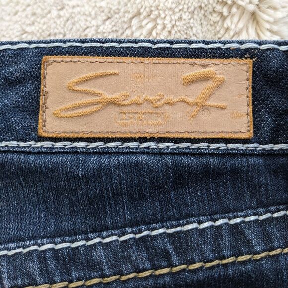 RARE Vintage Seven7 Crystal Embellished TULIP Flare Low Rise Topstitch Jeans 28 - Picture 5 of 9